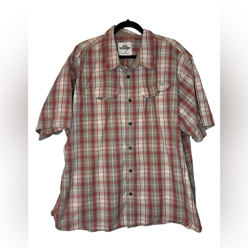 WRANGLER MENS 3XL BIG & TALL RED TAN BUTTON UP SHORT SLEEVE SHIRT - Picture 8 of 9